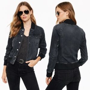 MOTHER Denim Bomber Jacket Ribbed Collar Black Size Small